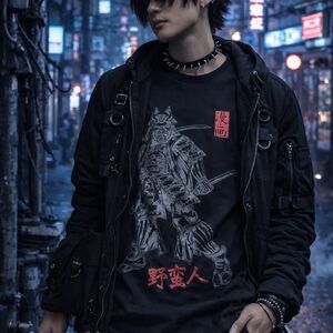 Blade Black Samurai Graphic T Shirt Large Japanese Streetwear Cyber Grunge